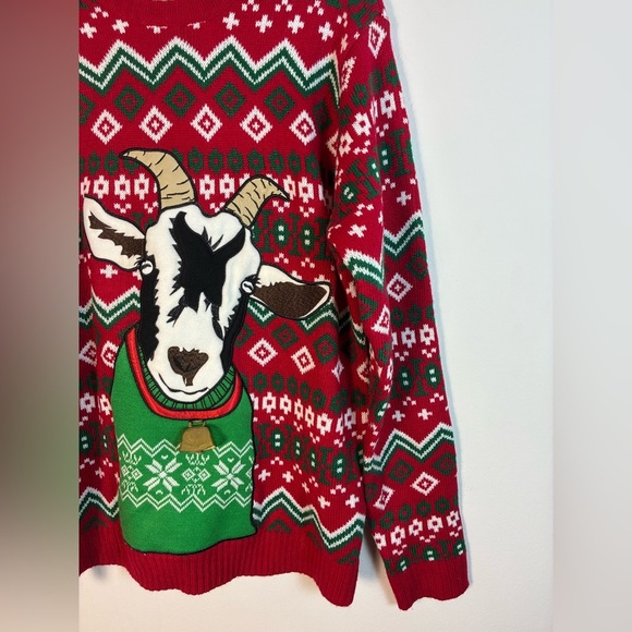 33 Degrees Mens Christmas Sweater Large Goat with Bell Ugly Sweater Holiday - Picture 7 of 10